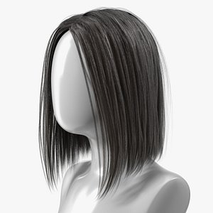 Medium Length Straight Hair Wig Dark 3D model