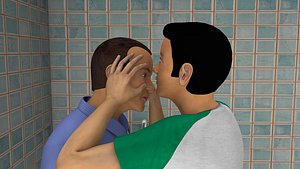 Cleaning eyes with men character rigged 3D