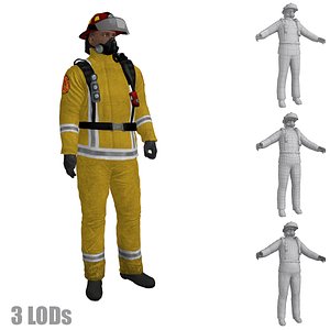 Fireman 4 LOD's Rigged