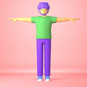 young cute cartoon man character 3D model